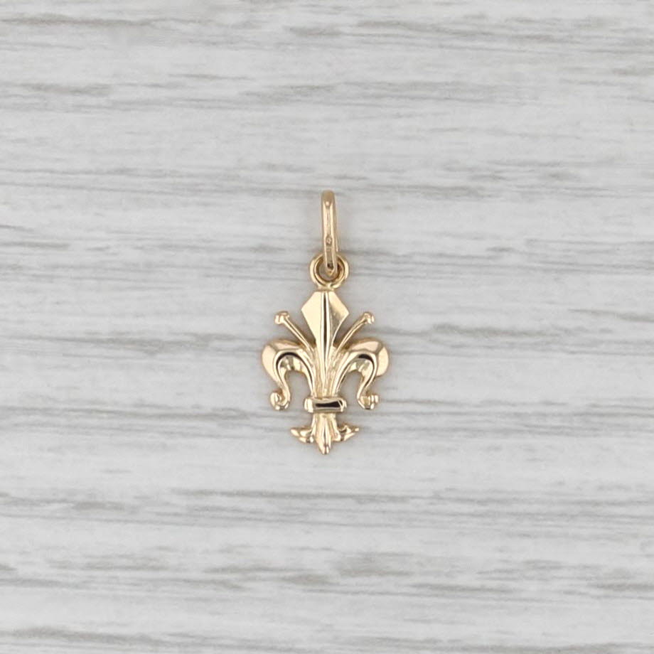 Fleur De Lis Charm 18k Yellow Gold French Small Drop Pendant