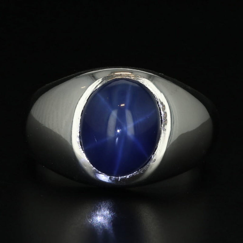 Lab Created Star Sapphire Ring 18k White Gold Size 5.5 Oval Cabochon Solitaire