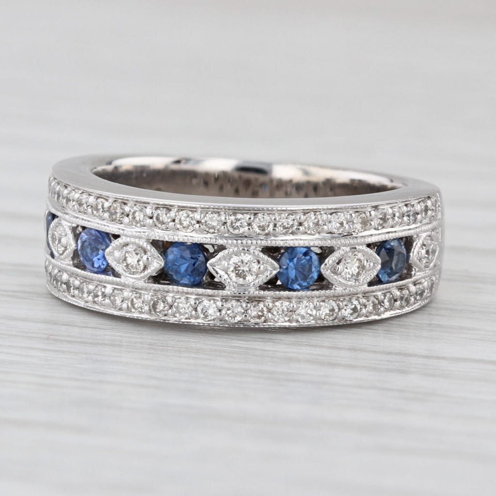 Gabriel & Co 0.77ctw Blue Sapphire Diamond Ring 14k White Gold Size 6.25-6.5