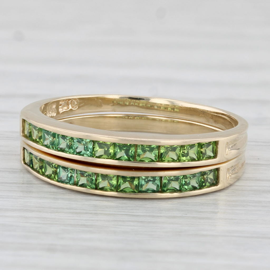 Light Gray Set of 2 Green Cubic Zirconia Stackable Rings 10k Gold Size 7 Wedding Bands