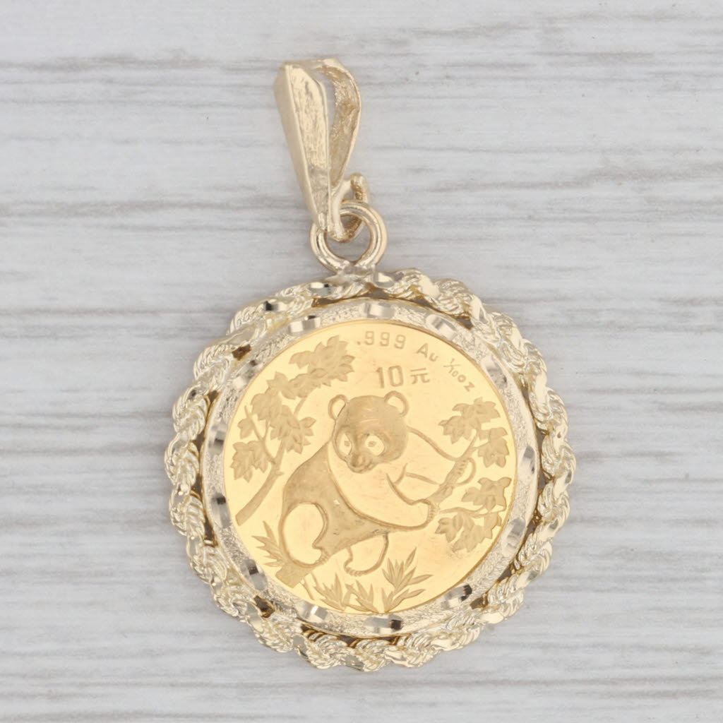 Light Gray Authentic 1992 1/10oz Chinese Panda 5 Yuan Coin Pendant 14k 999 Fine Gold