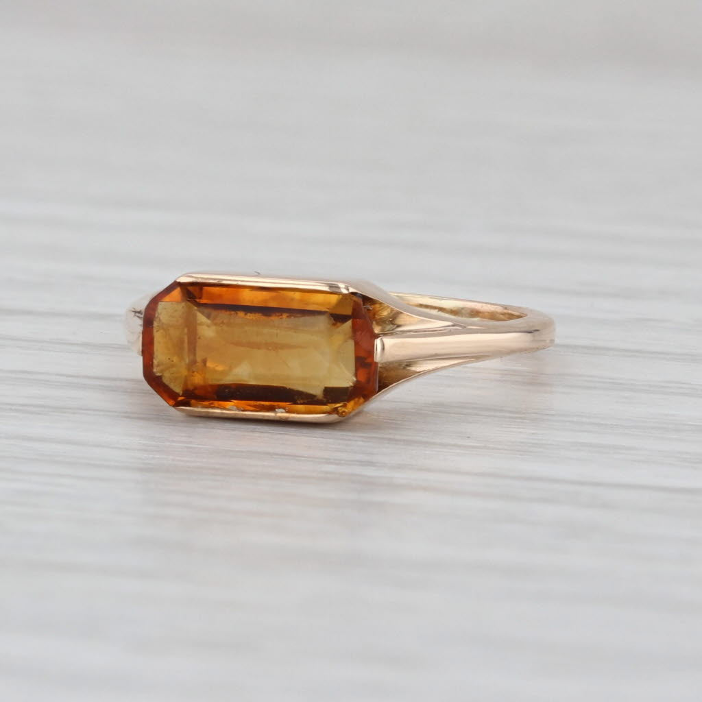 Vintage 3ct Orange Citrine Solitaire Ring 10k Yellow Gold Size 5.25 Stackable