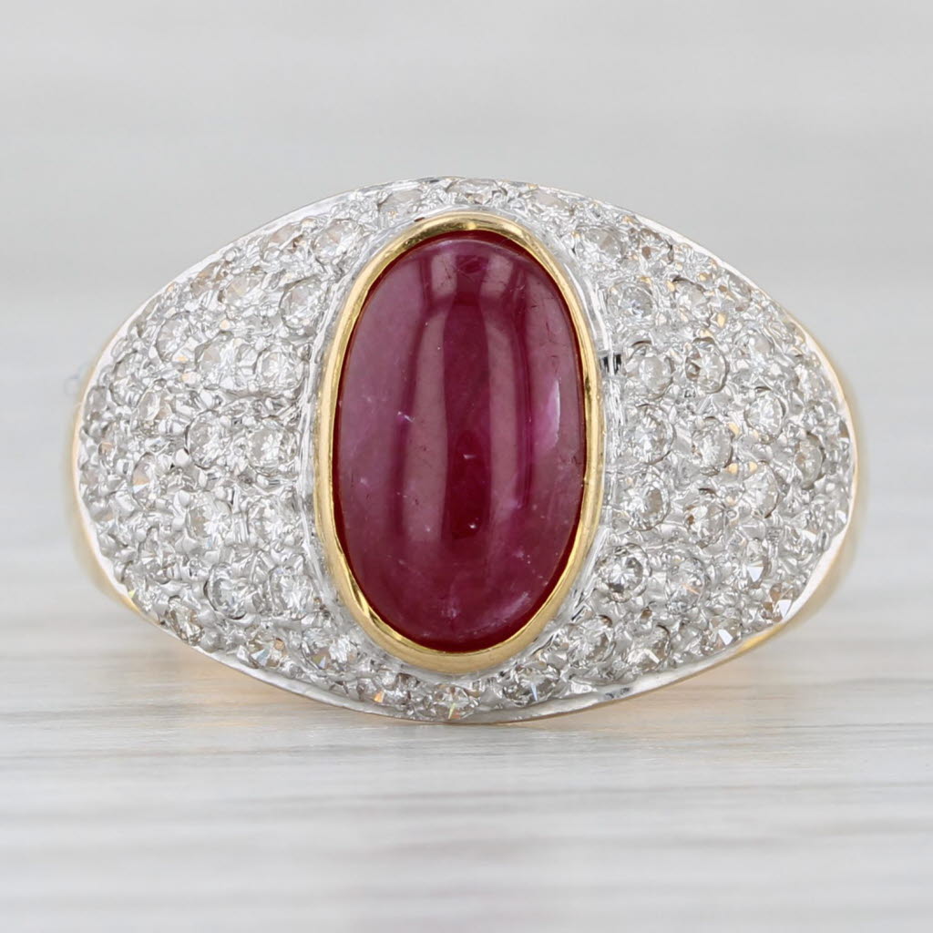 Light Gray Ruby Cabochon 0.60ctw Diamond Ring 18k Yellow Gold Size 6.75