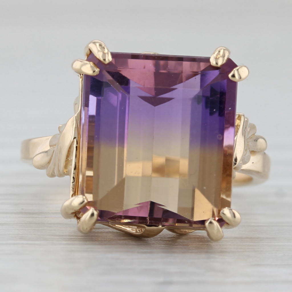 Gray 9.40ct Purple Yellow Ametrine Solitaire Ring 14k Yellow Gold Size 7.5