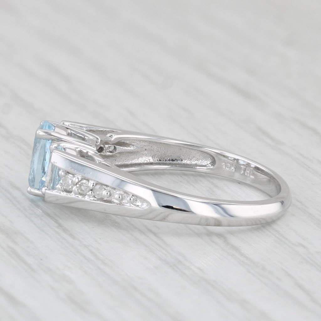 Light Gray 1.21ctw Oval Aquamarine Diamond Ring 10k White Gold Size 7.25 3-Stone