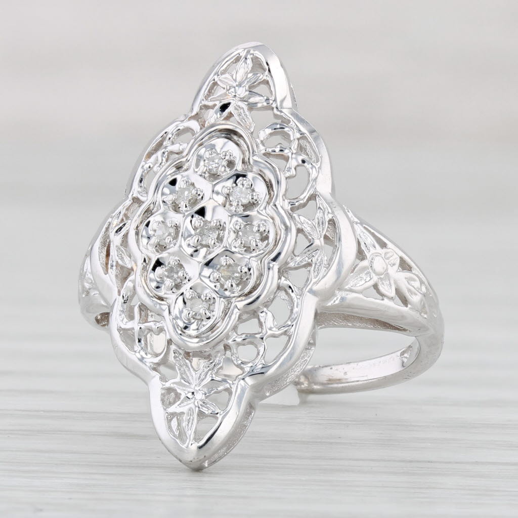 Light Gray Diamond Cluster Openwork Ring 10k White Gold Size 6.5 Cocktail