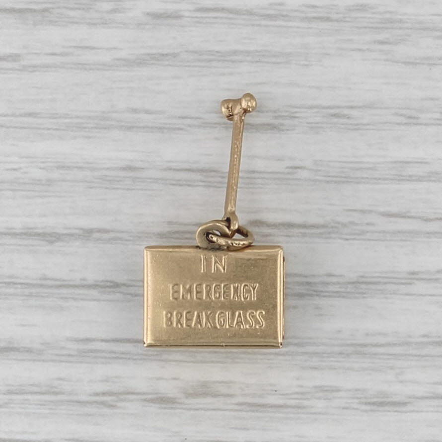 Vintage Emergency Money Dollar Bill in Box Pendant 14k Yellow Gold Charm