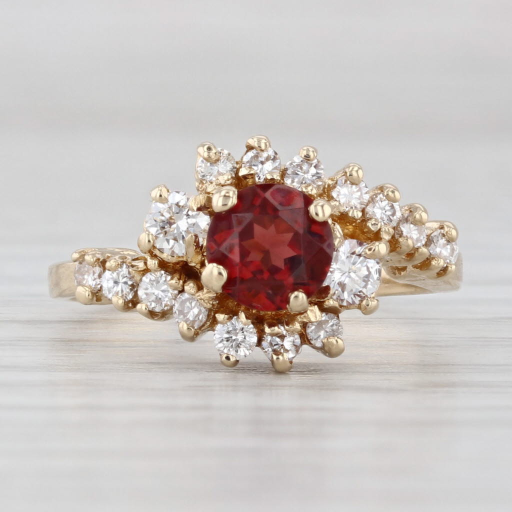 Light Gray 1.30ctw Garnet Diamond Ring 14k Yellow Gold Size 5.5 Bypass