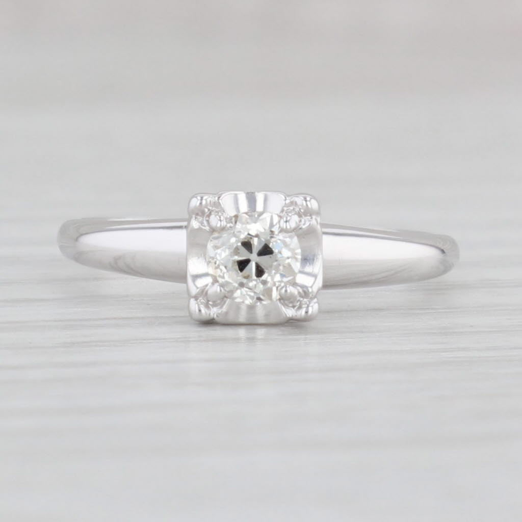 Light Gray 0.34ct Vintage Diamond Solitaire Engagement Ring 14k White Gold Size 6.5