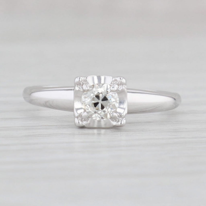 Light Gray 0.34ct Vintage Diamond Solitaire Engagement Ring 14k White Gold Size 6.5