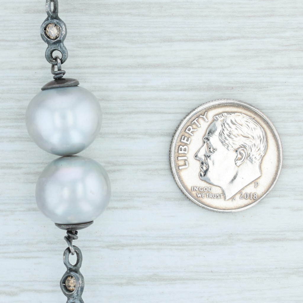 Gray Cultured Pearl Diamond Statement Necklace Bead Strand 26” Layer Nordstrom