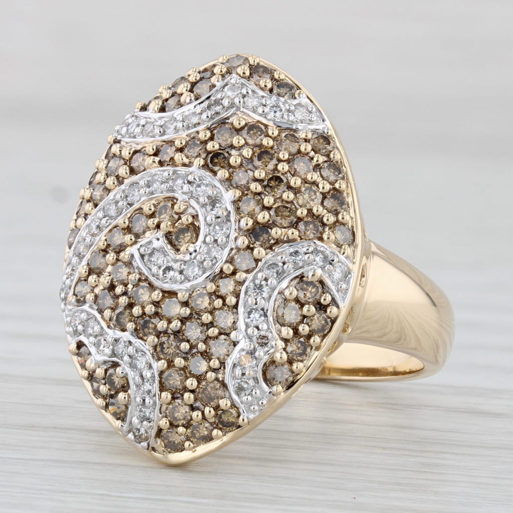 Light Gray 1.09ctw Yellow White Diamond Pave Swirl Cluster Ring 14k Yellow Gold Cocktail