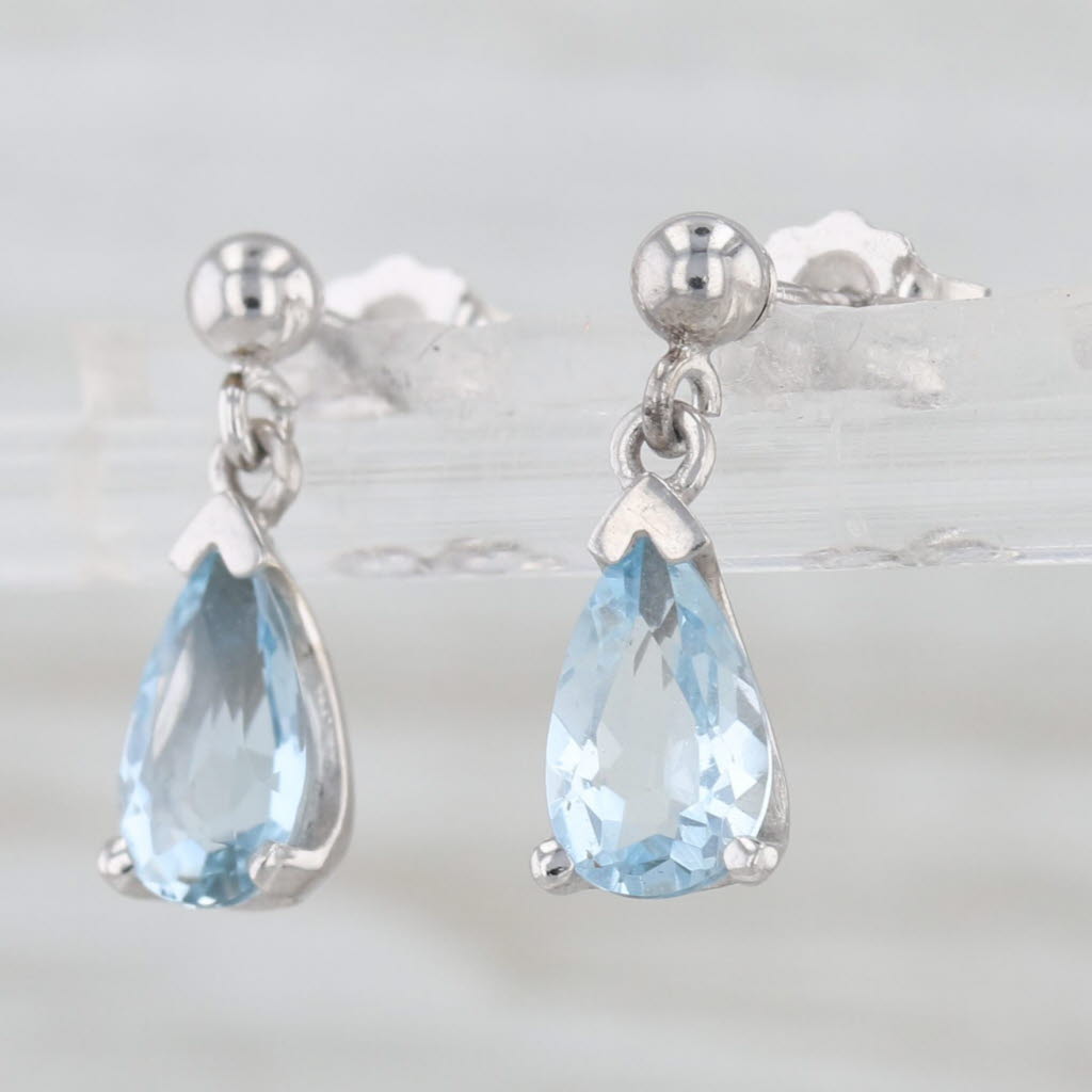 1.50ctw Pear Aquamarine Teardrop Dangle Earrings 14k White Gold Drops