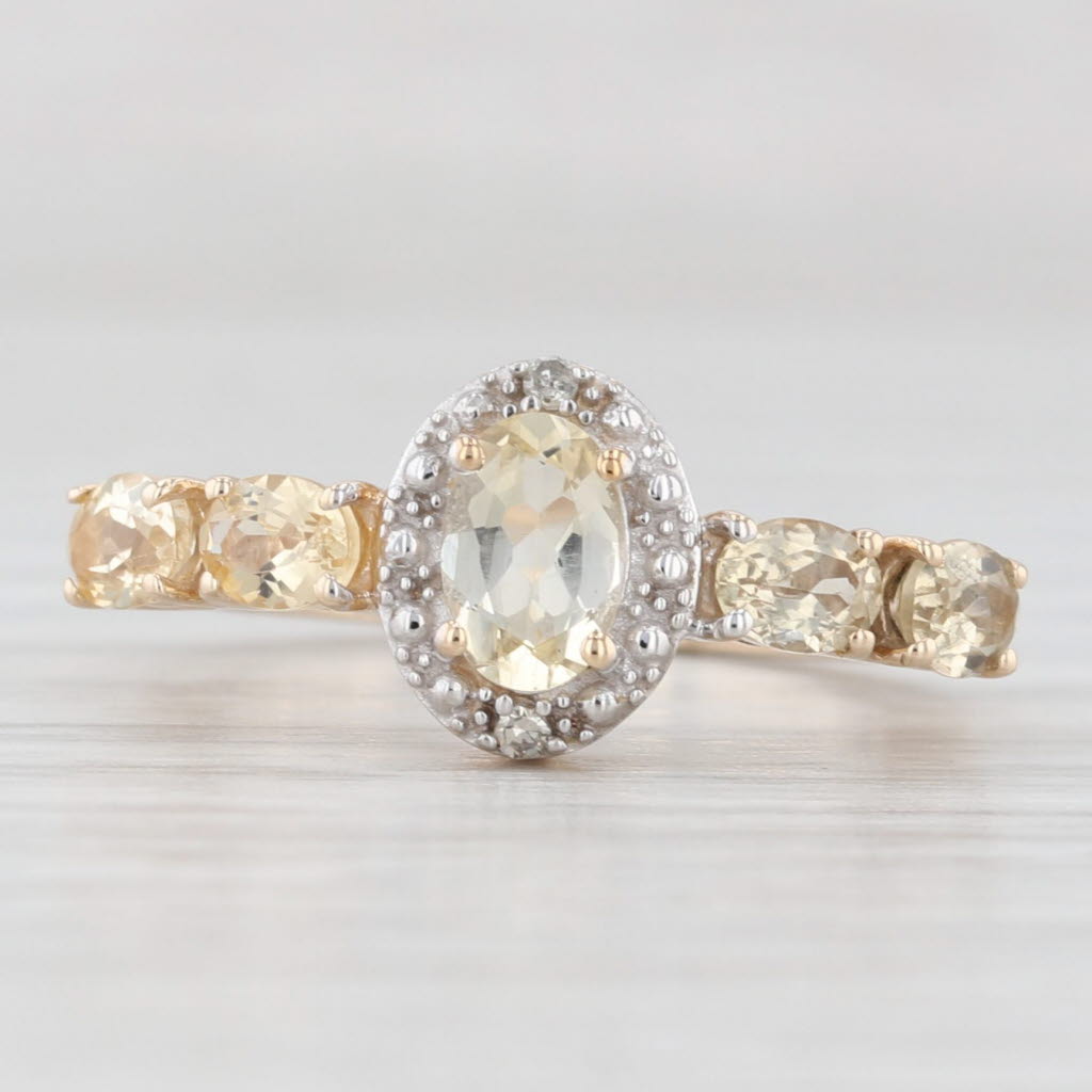 Light Gray 1.34ctw Yellow Topaz Diamond Halo Ring 10k Gold Size 5 COA Jacque Christie