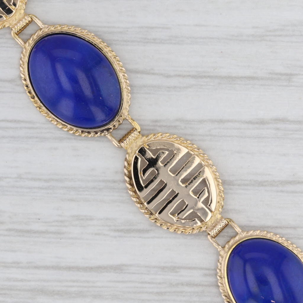 Lapis Lazuli Cabochon Oval Link Bracelet 14k Yellow Gold 6.75" 12.2mm