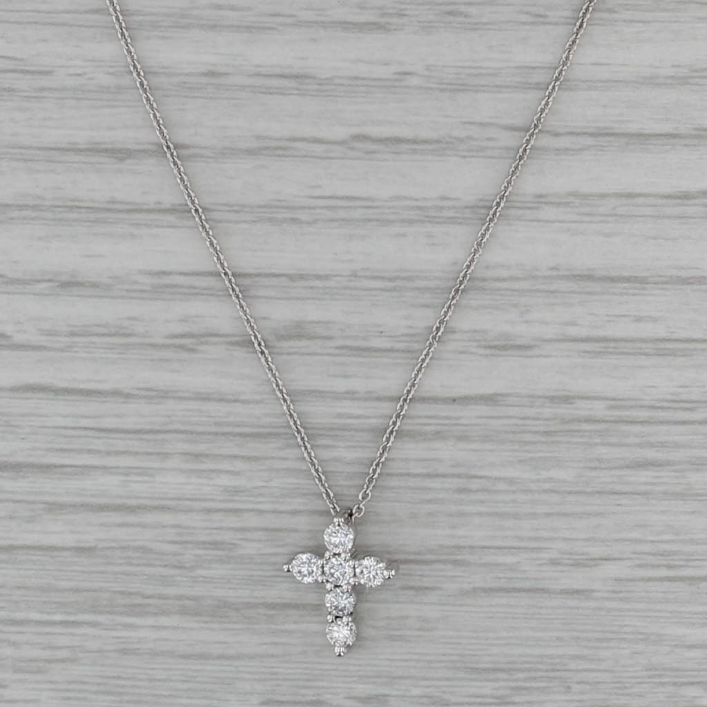 New Small Diamond Cross Pendant Necklace 14k White Gold Cable Chain 16" 18"