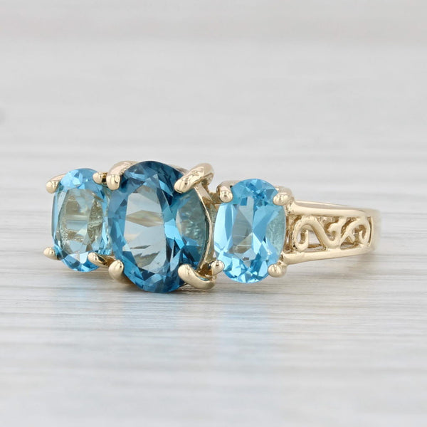2.60ctw London Blue Topaz 3-Stone Ring 10k Yellow Gold Size 5