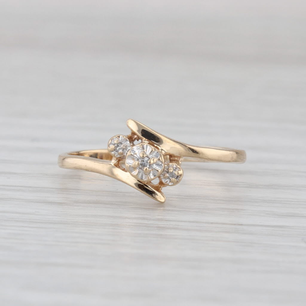 Diamond 3-Stone Bypass Ring 10k Yellow Gold Size 6.75