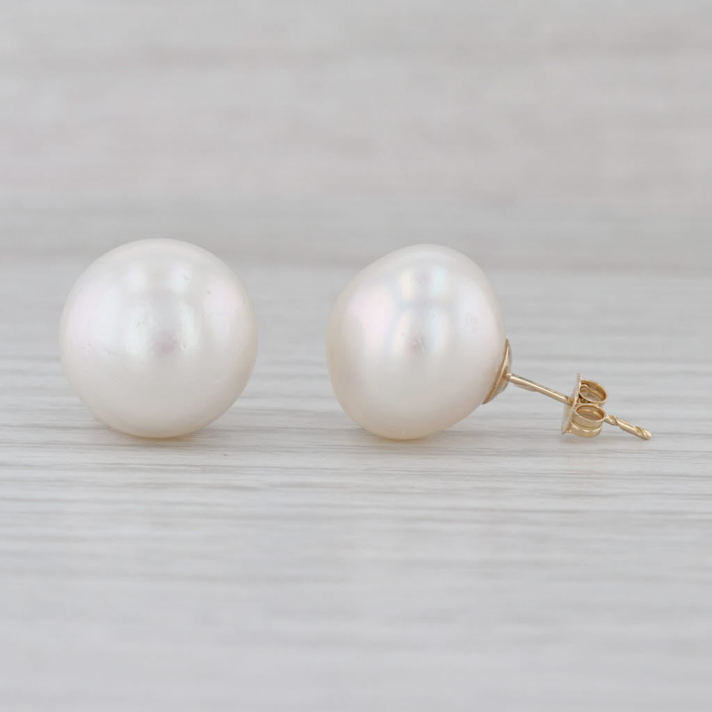 14.5mm Chunky Cultured Pearl Solitaire Stud Earrings 14k Yellow Gold Round Studs