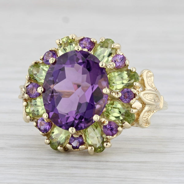 6.70ctw Amethyst Peridot Cocktail Ring 10k Yellow Gold Size 7.75