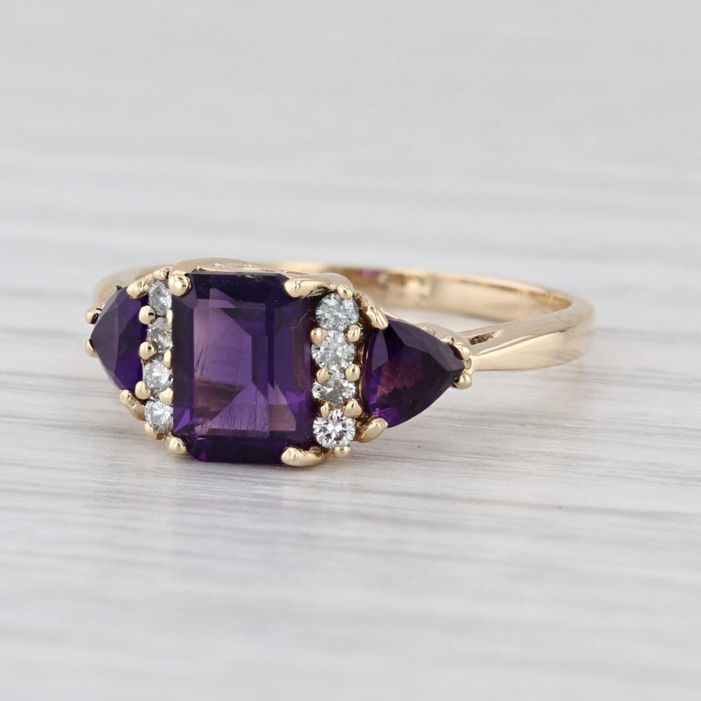 1.40ctw Amethyst 3-Stone Diamond Ring 14k Yellow Gold Size 6.25