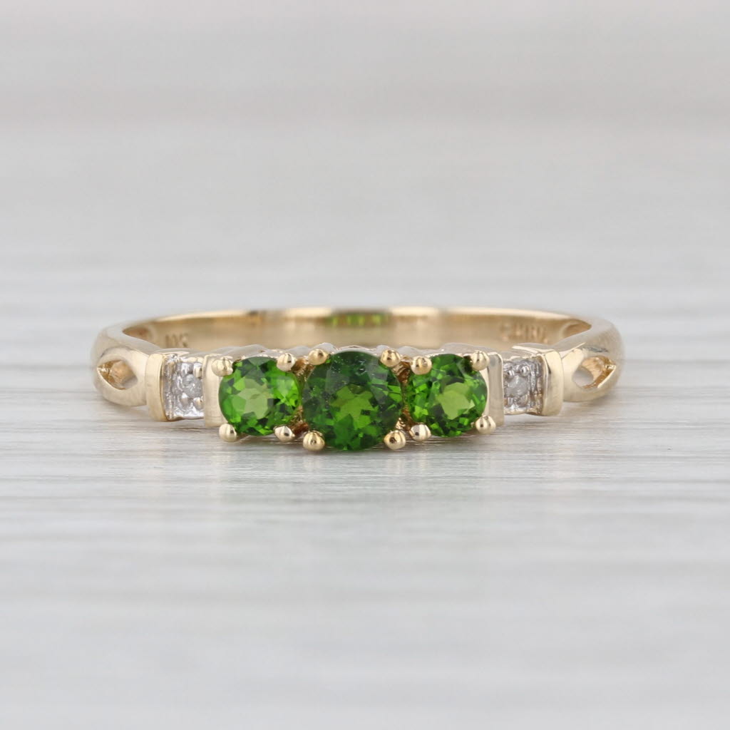 0.40ctw Chrome Diopside 3-Stone Ring 10k Yellow Gold Size 7.25 Diamond Accents