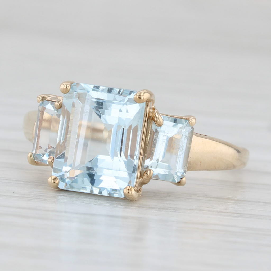 Light Gray 3.80cw Aquamarine Ring 10k Yellow Gold Size 9 Emerald Cut