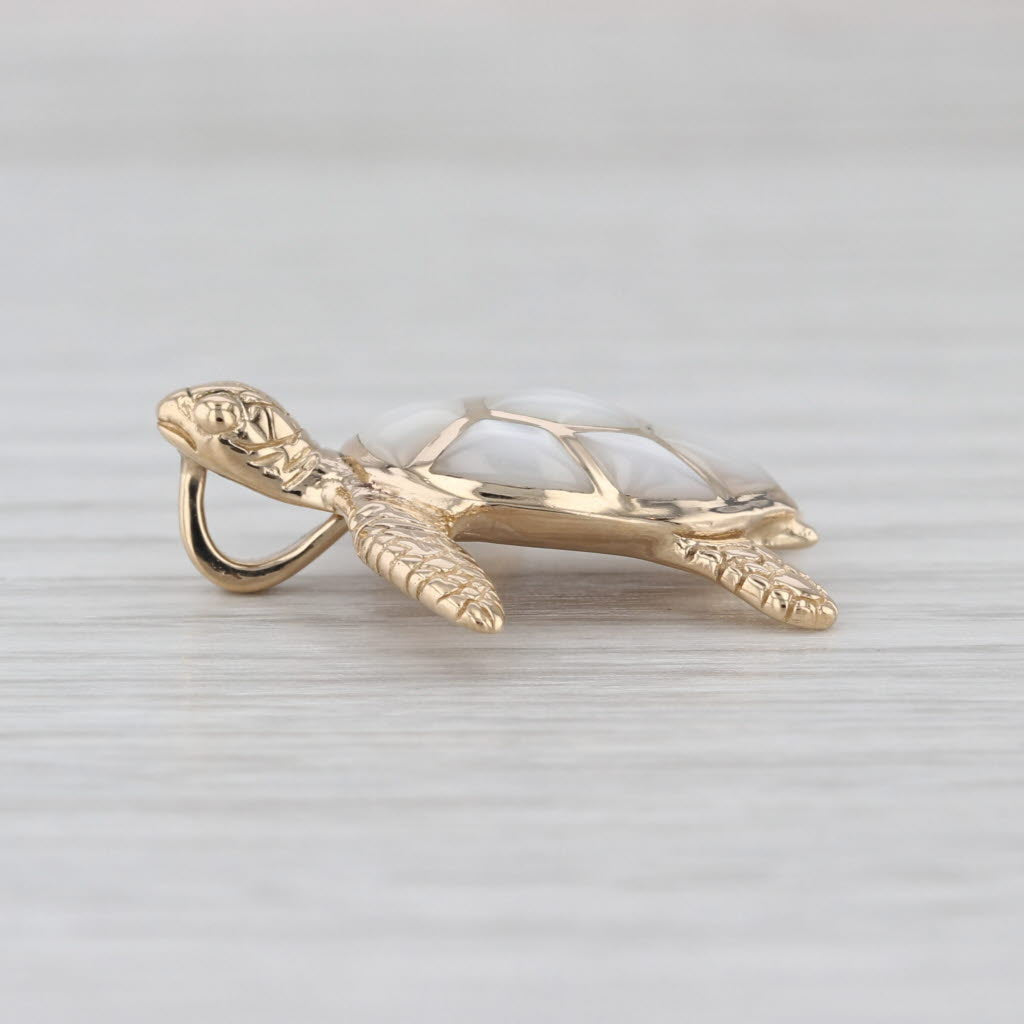 Kabana Sea Turtle Pendant Mother of Pearl Mosaic 14k Yellow Gold Nautical