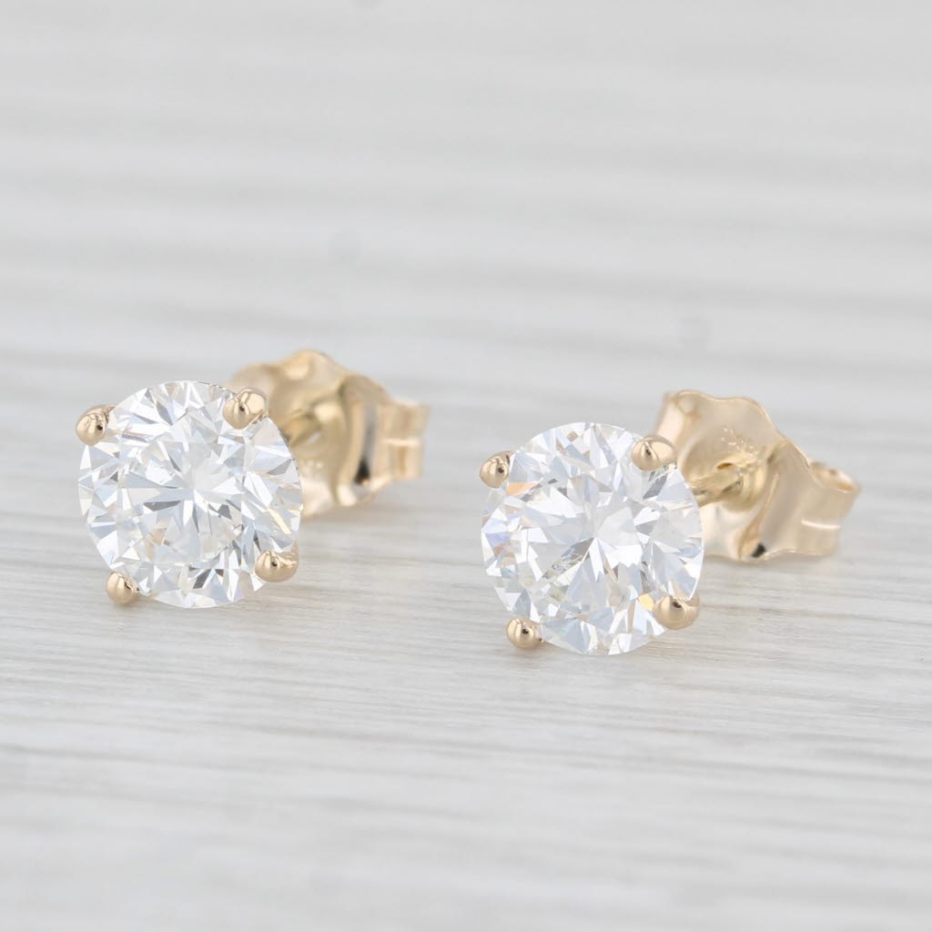 Light Gray New 1.43ctw Lab Created Diamond Stud Earrings 14k Yellow Gold Round Solitaires