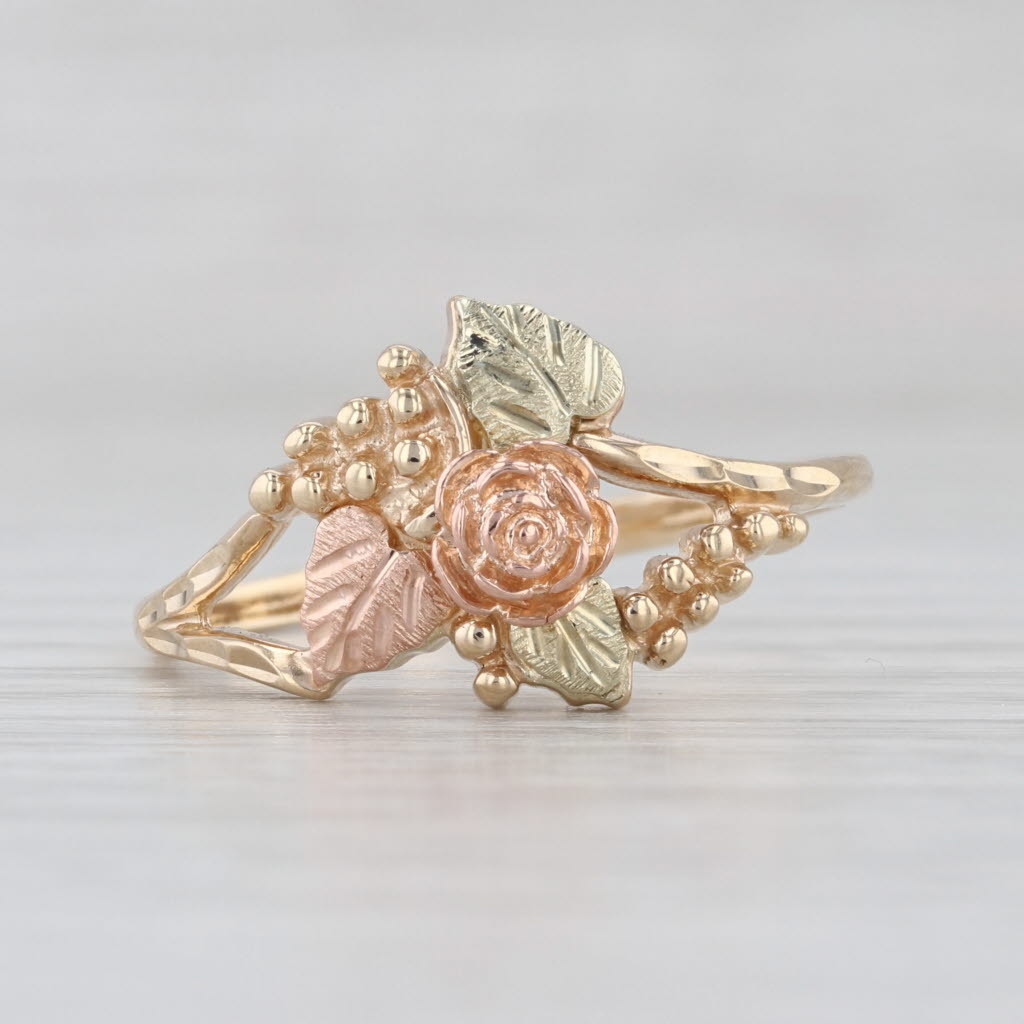 Gold Diggers Black Hills Gold Floral Ring 12k 10k Yellow Rose Green Gold Size 10