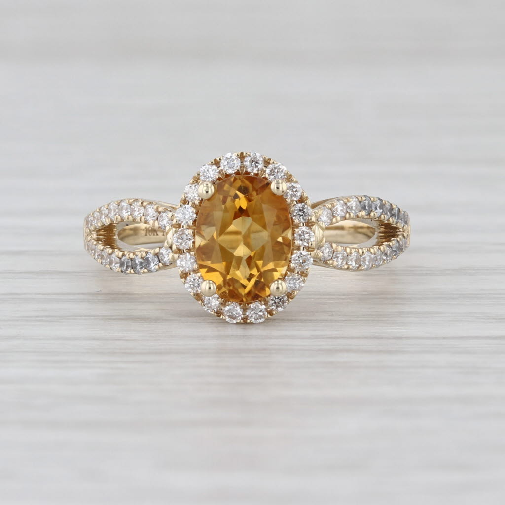 1.62ctw Oval Citrine Diamond Halo Ring 10k Yellow Gold Size 7