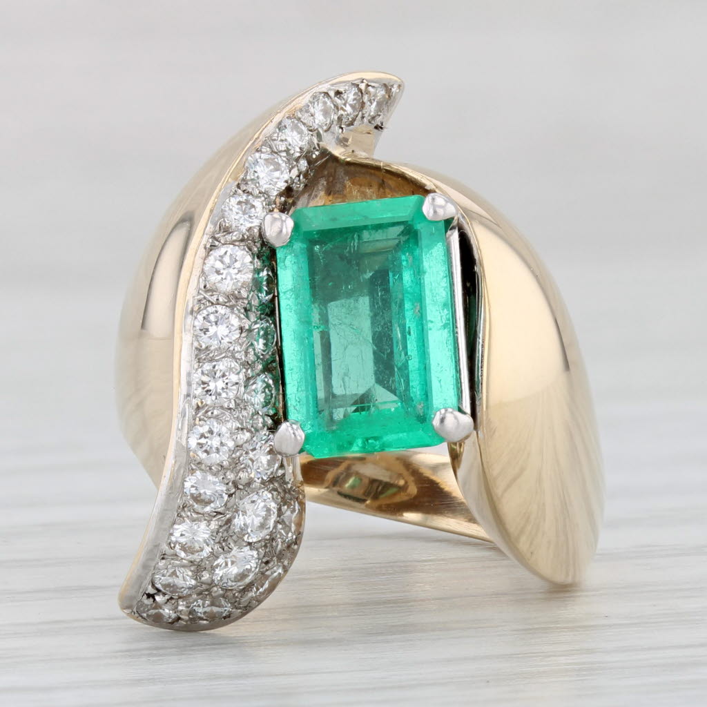 Light Gray 1.73ctw Emerald Diamond Cocktail Ring 14k Yellow Gold Size 5