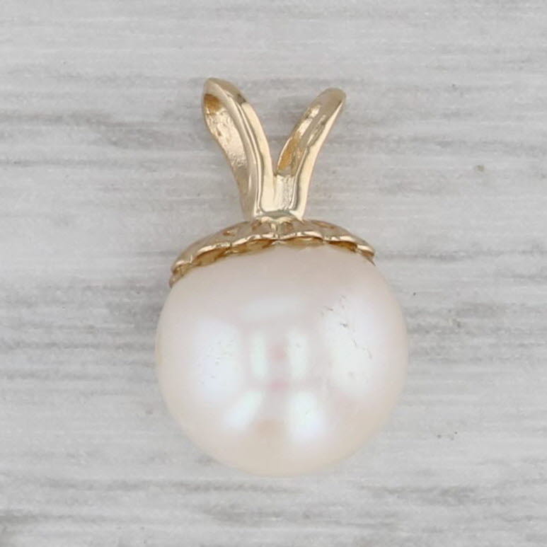 Gray Cultured Pearl Pendant 14k Yellow Gold Small Round Solitaire Drop