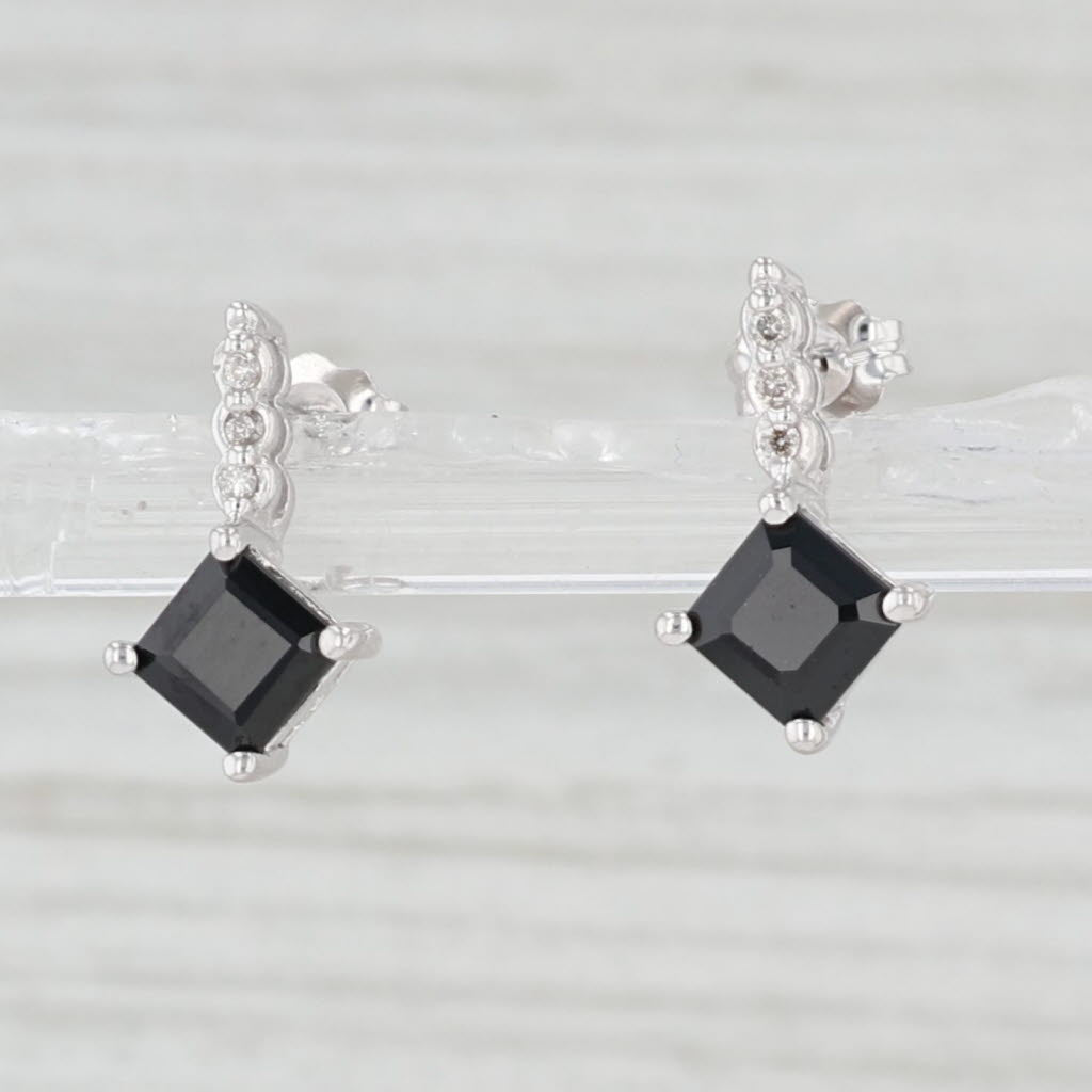 Light Gray Black Onyx White Diamond Drop Earrings 10k White Gold