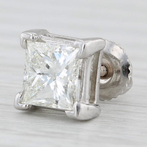 Light Gray 1.10 ct Single Diamond Stud Princess Cut 14K White Gold Solitaire Earring