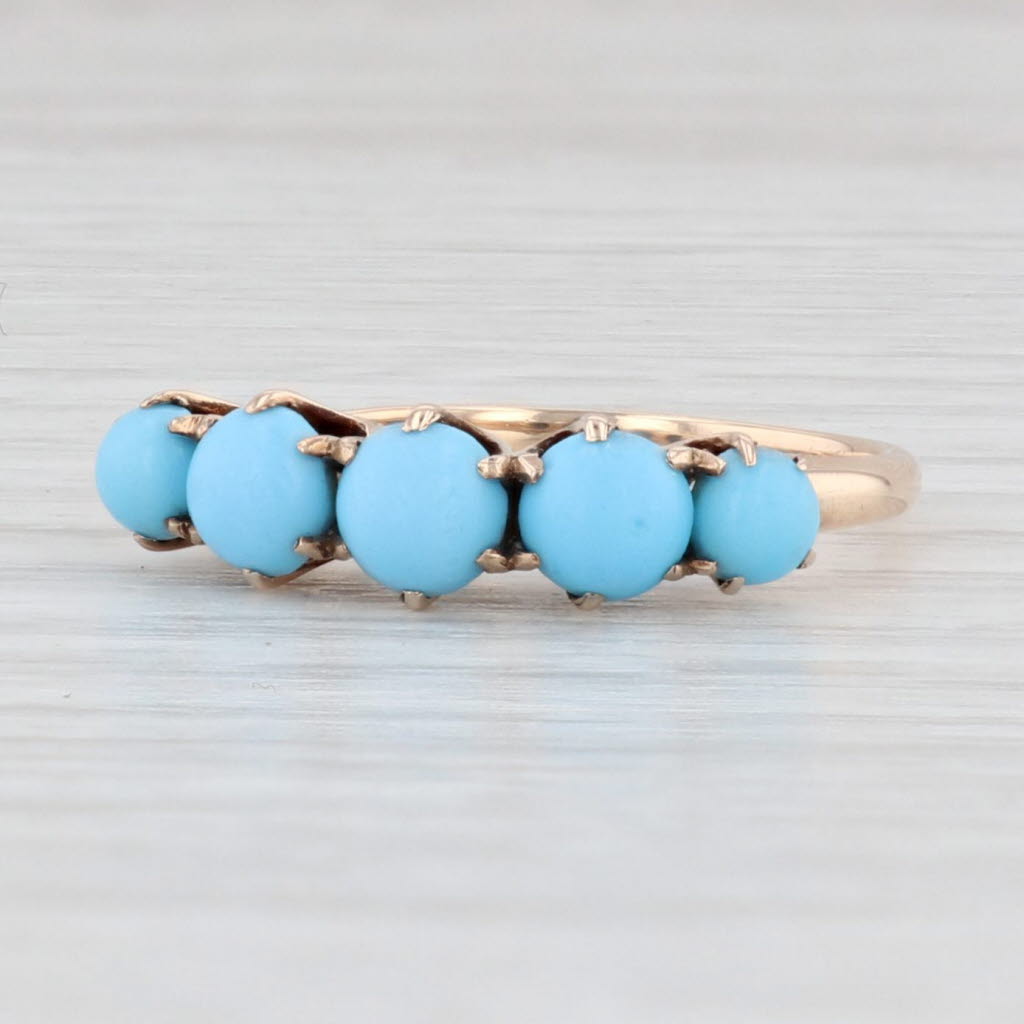 Light Gray Antique Blue Glass Ring 10k Yellow Gold Size 4.5 Stackable