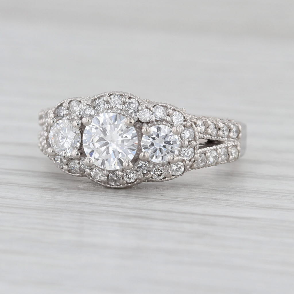 2.01ctw Diamond 3-Stone Engagement Ring 14k White Gold Size 6.75 Pave Accents