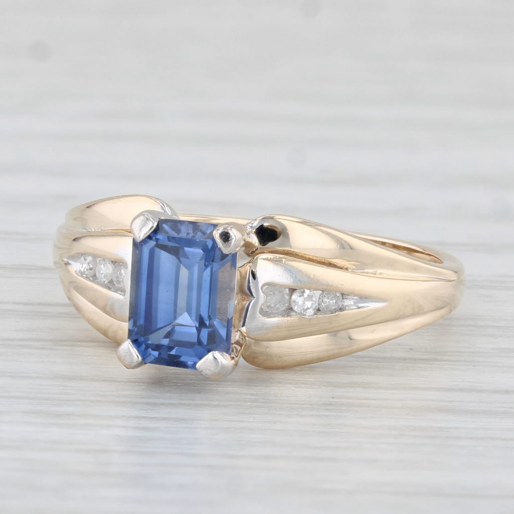 Light Gray 1.45ctw Blue Lab Created Sapphire Diamond Ring 10k Yellow Gold Size 6.75