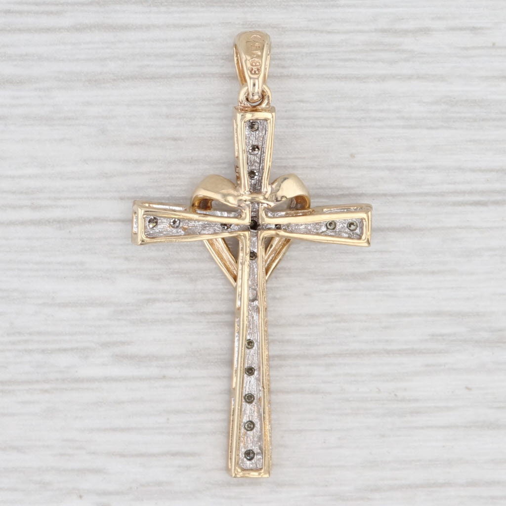 Light Gray 0.10ctw Diamond Heart Cross Pendant 10k Yellow Gold