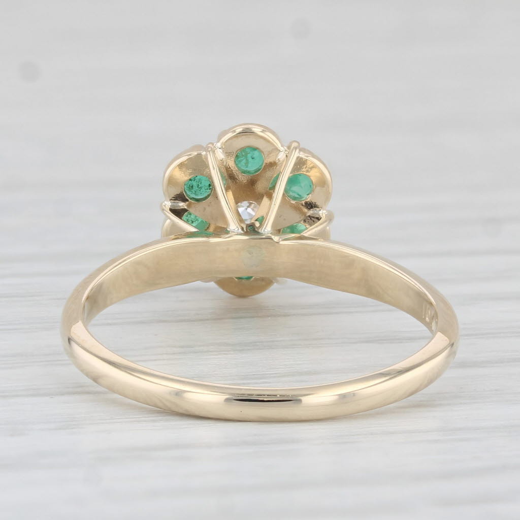 Light Gray 0.29ctw Emerald Diamond Flower Ring 10k Yellow Gold Size 6.75