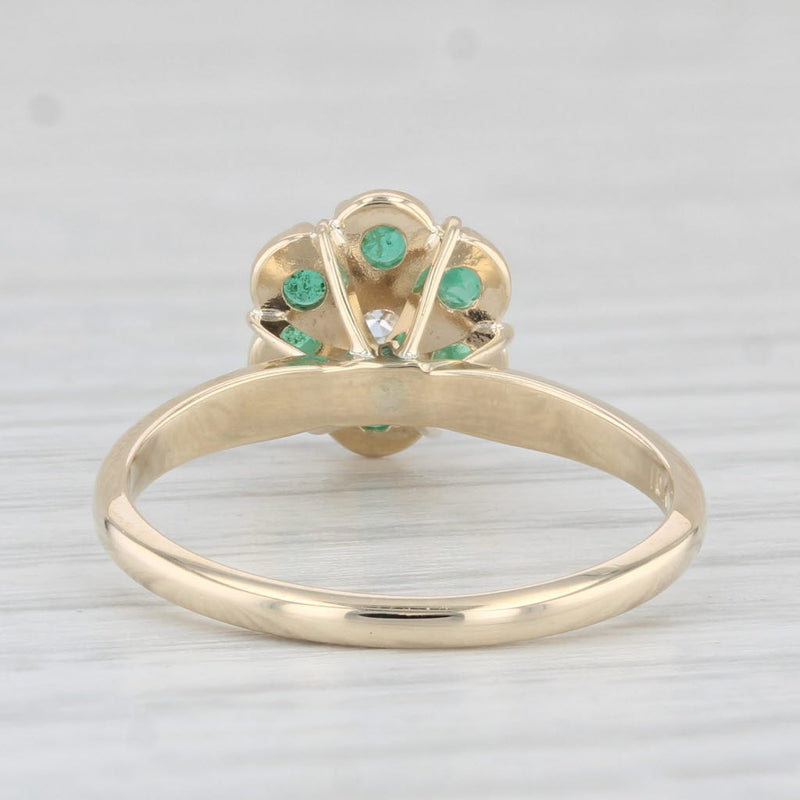 0.29ctw Emerald Diamond Flower Ring 10k Yellow Gold Size 6.75