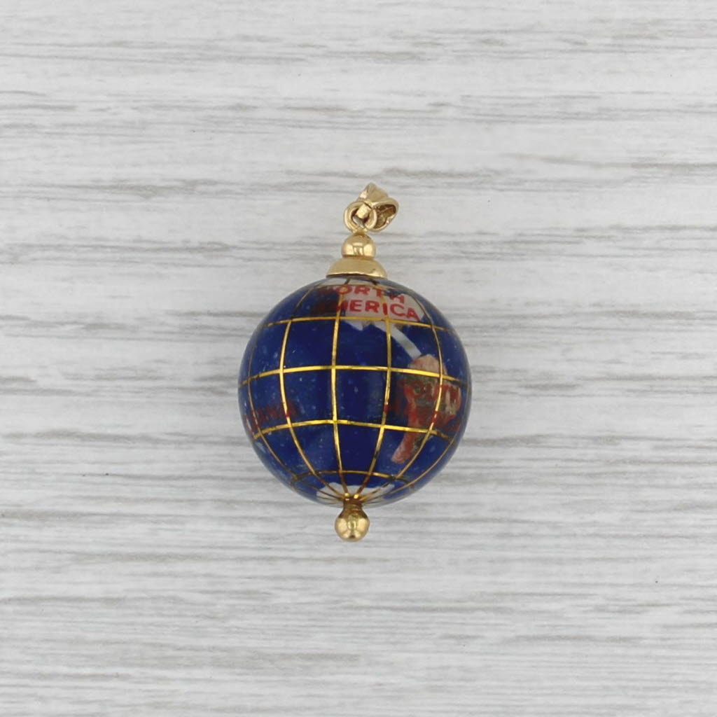 Stone Mosaic Bead Globe Pendant 14k Gold Shell Mother of Pearl Abalone Unakite