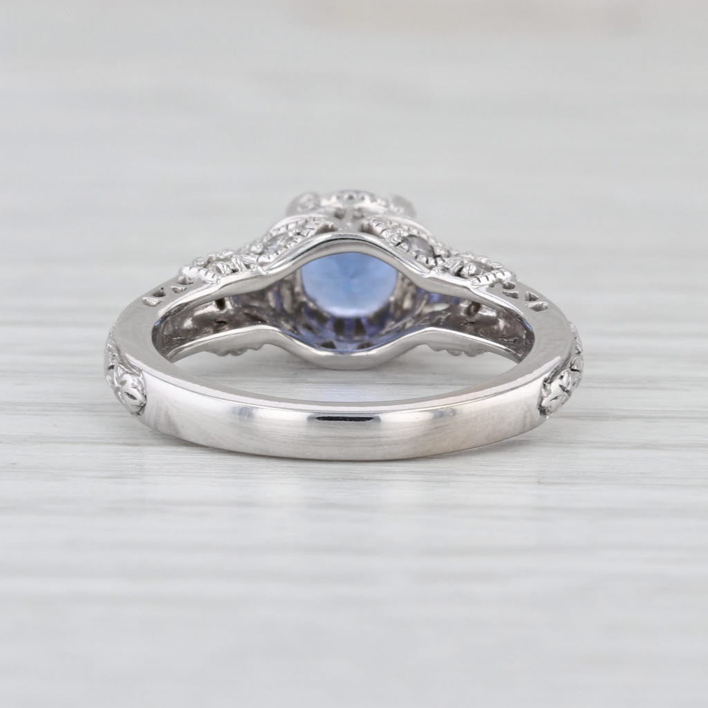 1.10ctw Tanzanite Diamond Ring 14k White Gold Size 6 Filigree Design Engagement