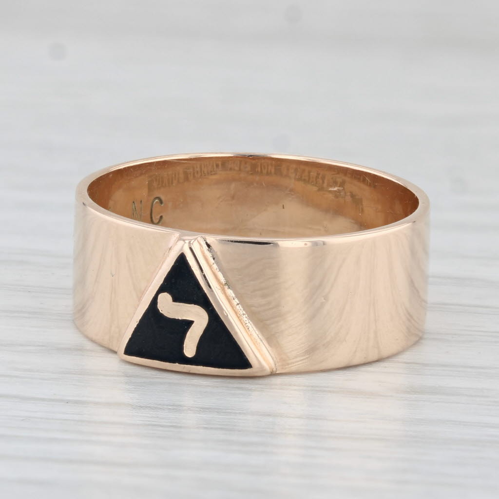 Light Gray Masonic 14th Degree Scottish Rite Yod Ring 10k Rose Gold Size 9.5 Signet