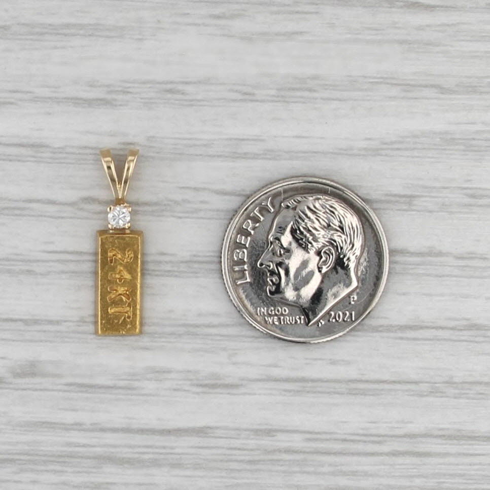 Diamond Accented 24k Gold Bar Pendant 14k Bail Small Drop