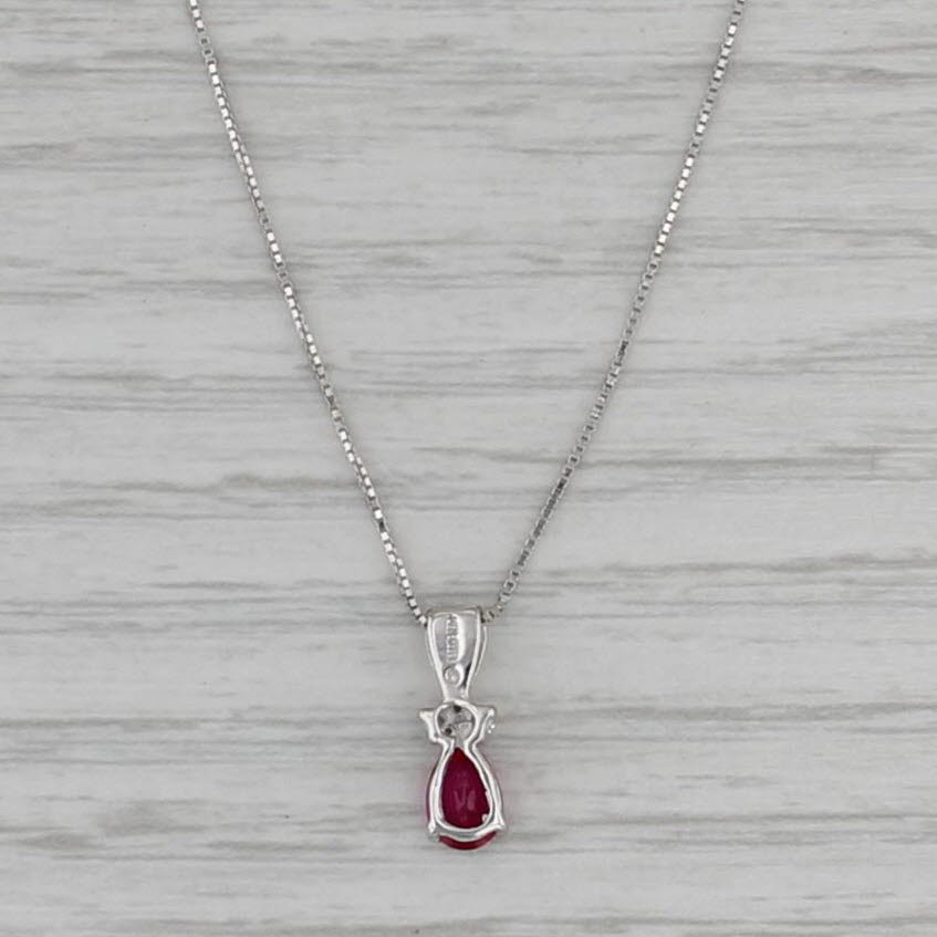 Lab Created Ruby Diamond Teardrop Pendant 14k White Gold 18.25" Box Chain