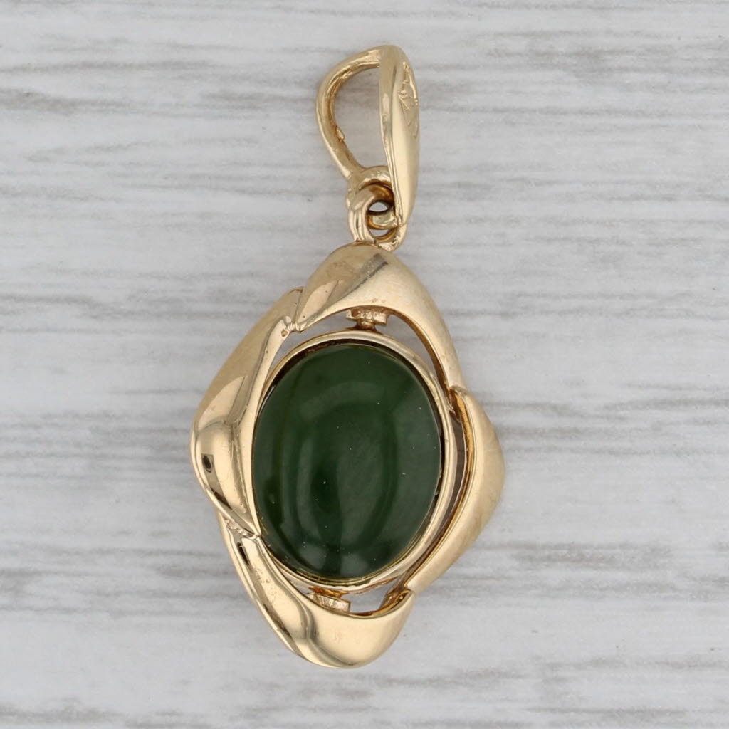 Gray Reversible Nephrite Jade Ammolite Quartz Pendant 18k Yellow Gold Spins