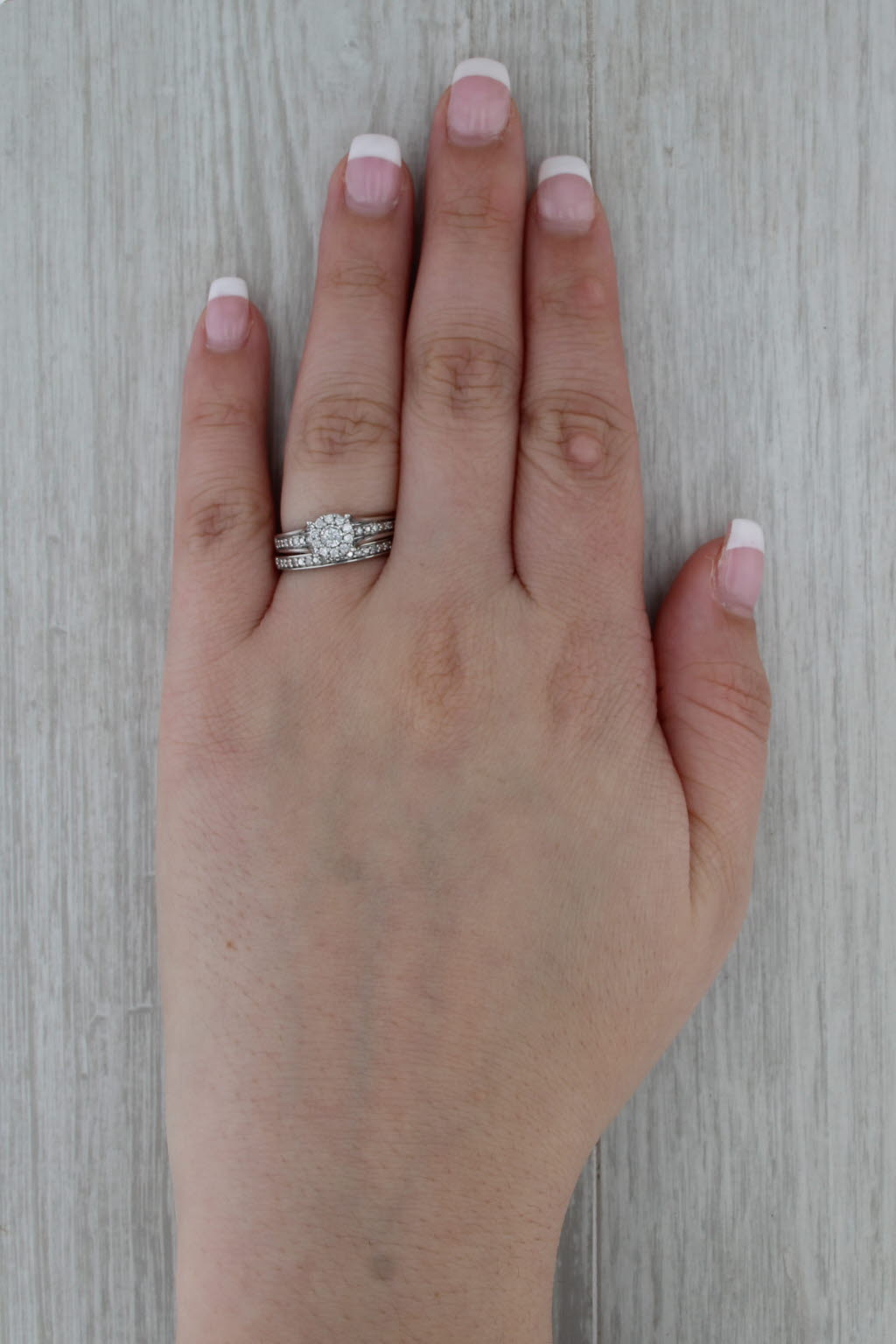 0.35ctw Diamond Halo Engagement Ring Wedding Band Bridal Set 10k White Gold Sz 7