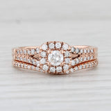 0.39ctw Diamond Halo Engagement Ring Wedding Band Bridal Set 10k Rose Gold