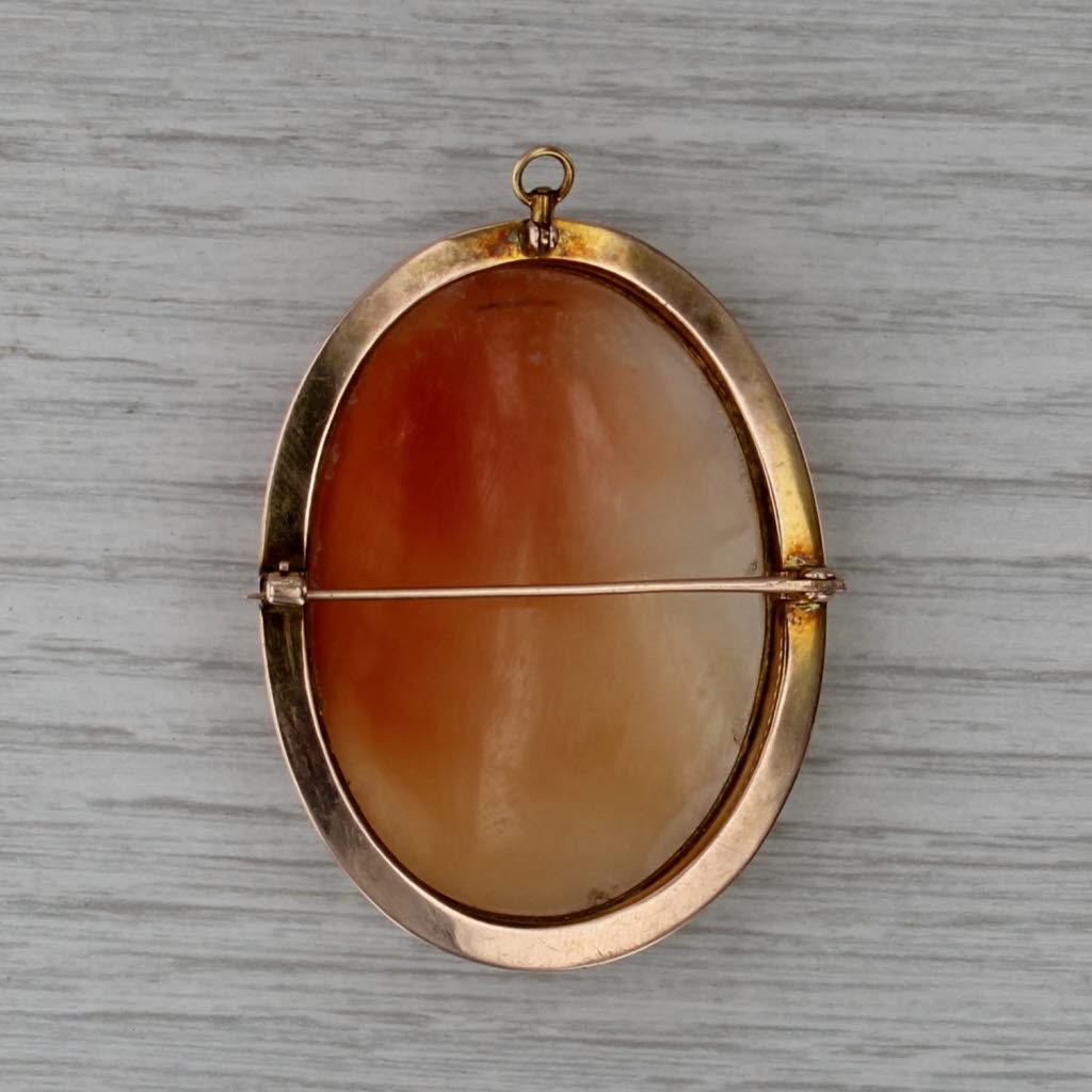 Antique Carved Shell Cameo Brooch 10k Yellow Gold Pin Pendant